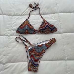 Cut Out Halter Triangle Bikini Swimsuit